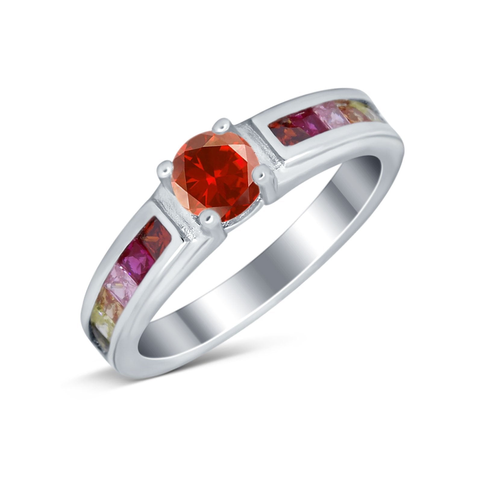 Soliaire Accent Multicolored Simulated Cubic Zirconia Ring 925 Sterling Silver