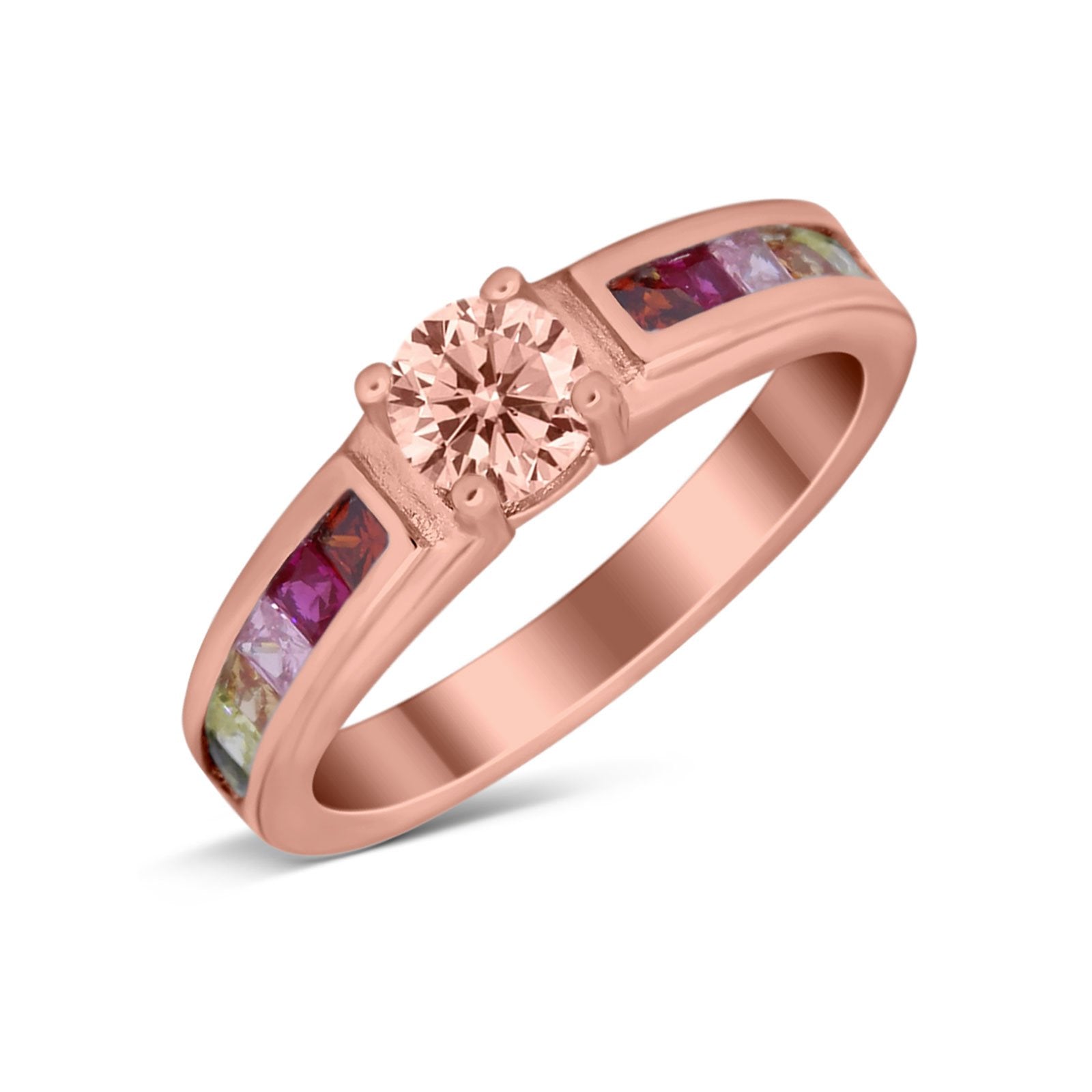 Soliaire Accent Multicolored Simulated Cubic Zirconia Ring 925 Sterling Silver