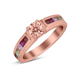 Soliaire Accent Multicolored Simulated Cubic Zirconia Ring 925 Sterling Silver