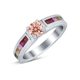 Soliaire Accent Multicolored Simulated Cubic Zirconia Ring 925 Sterling Silver