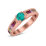 Soliaire Accent Multicolored Simulated Cubic Zirconia Ring 925 Sterling Silver