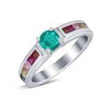 Soliaire Accent Multicolored Simulated Cubic Zirconia Ring 925 Sterling Silver