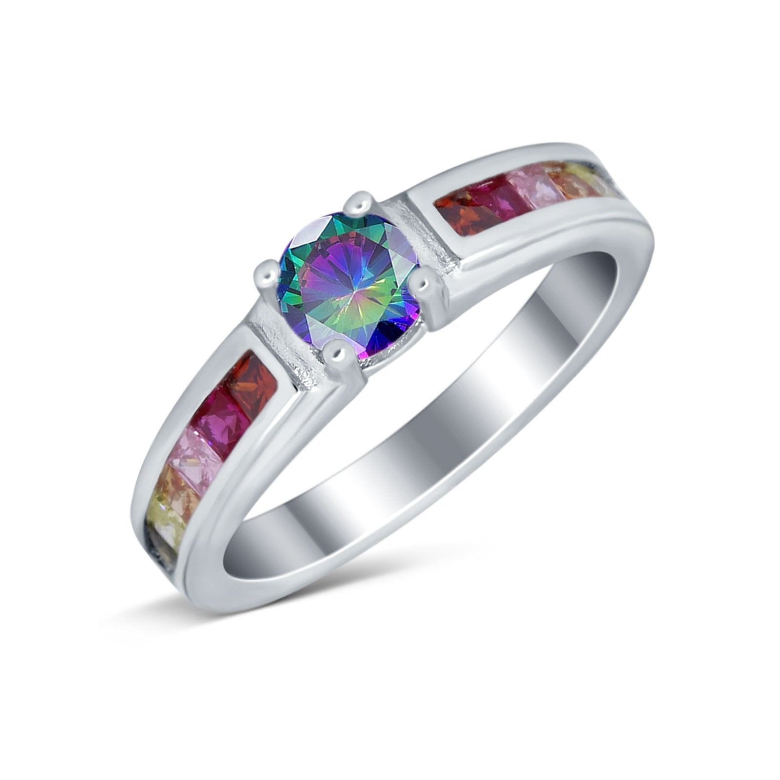 Soliaire Accent Multicolored Simulated Cubic Zirconia Ring 925 Sterling Silver