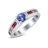 Soliaire Accent Multicolored Simulated Cubic Zirconia Ring 925 Sterling Silver