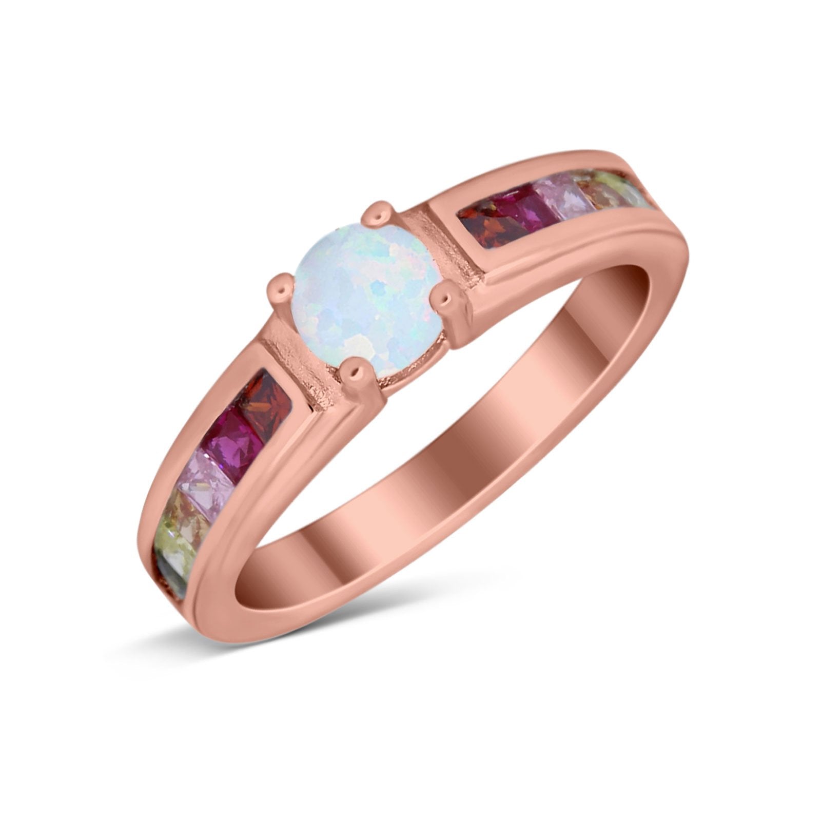 Soliaire Accent Multicolored Simulated Cubic Zirconia Ring 925 Sterling Silver