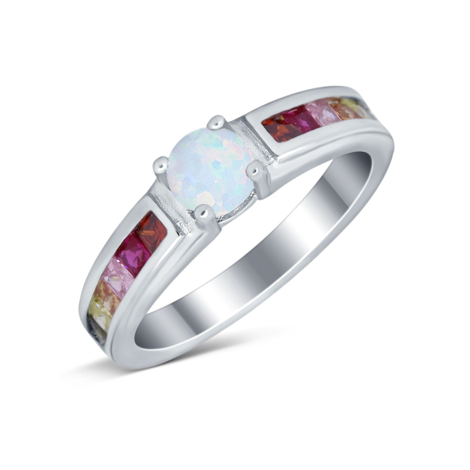Soliaire Accent Multicolored Simulated Cubic Zirconia Ring 925 Sterling Silver