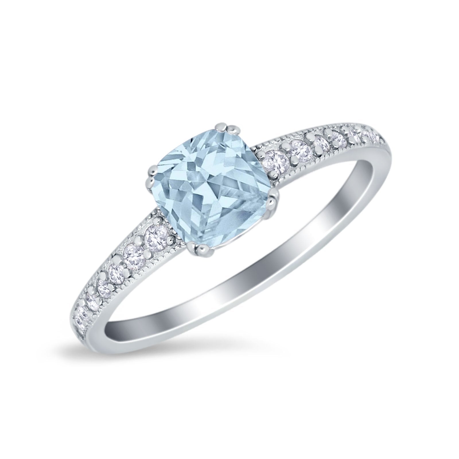 Cushion Cut Bridal Wedding Ring Simulated Cubic Zirconia 925 Sterling Silver