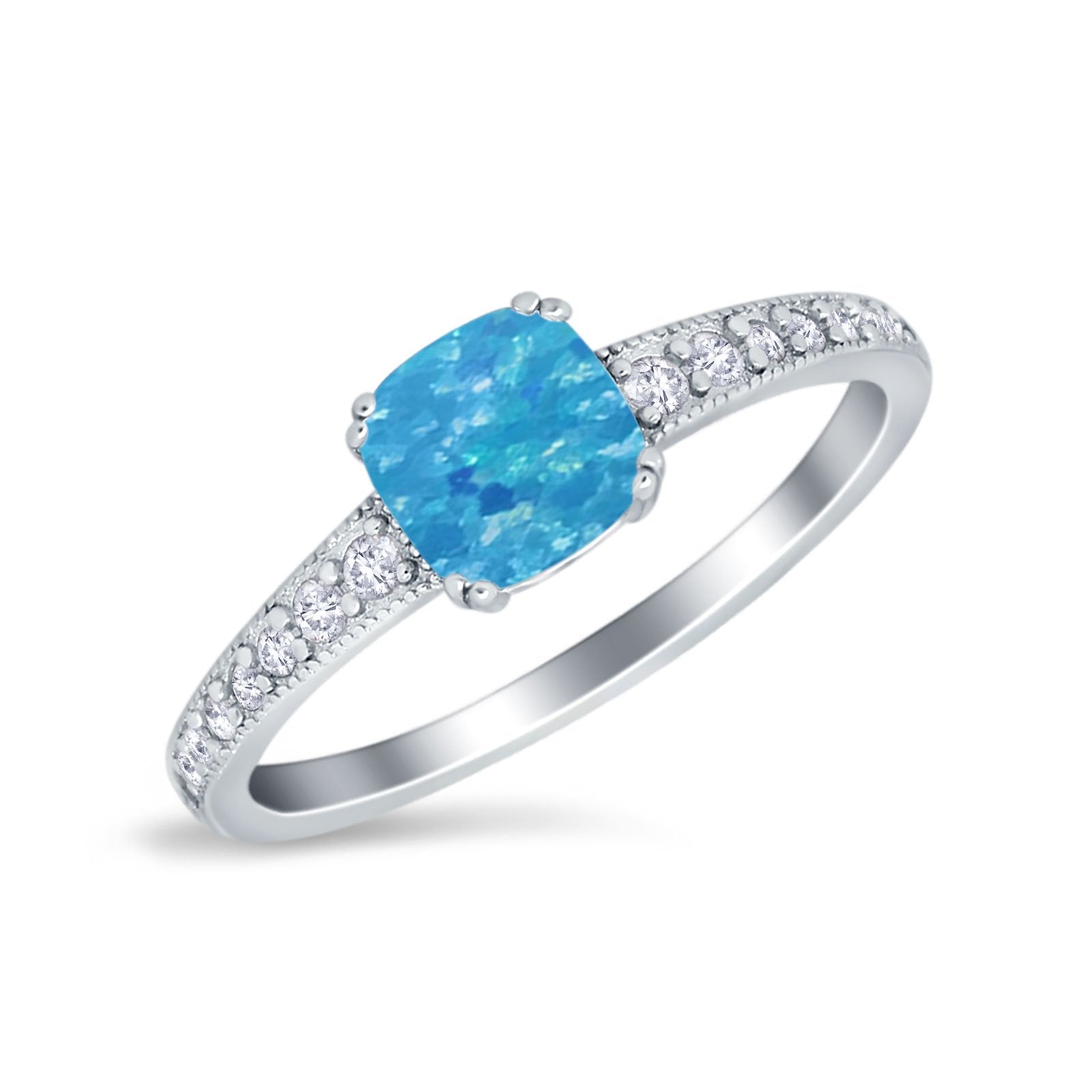 Cushion Cut Bridal Wedding Ring Simulated Cubic Zirconia 925 Sterling Silver