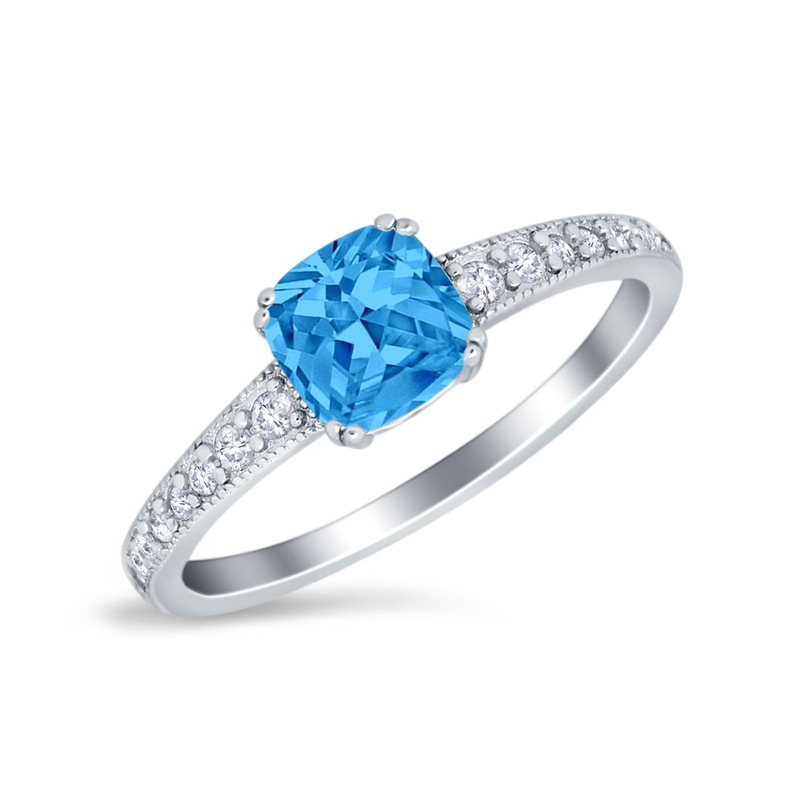 Cushion Cut Bridal Wedding Ring Simulated Cubic Zirconia 925 Sterling Silver