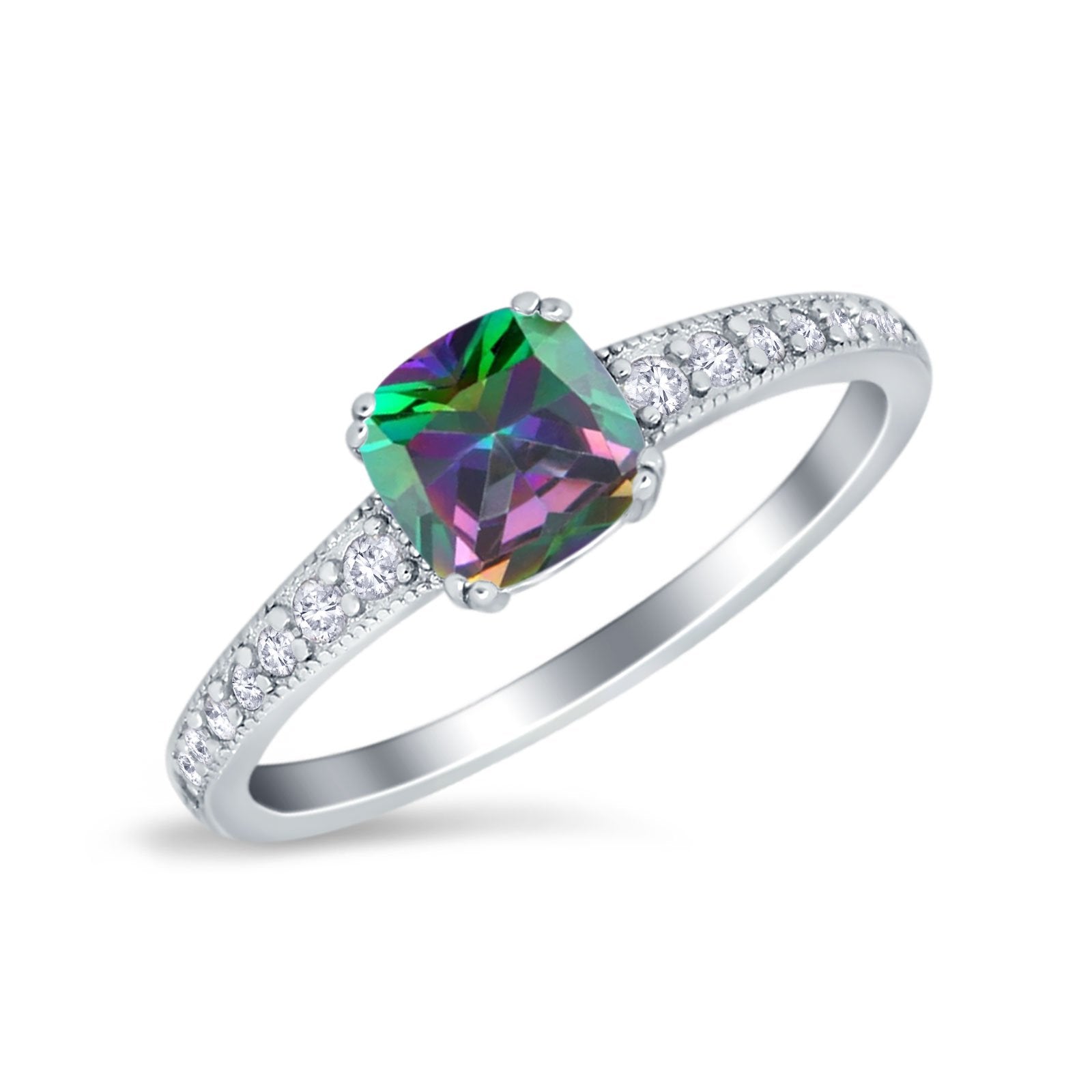 Cushion Cut Bridal Wedding Ring Simulated Cubic Zirconia 925 Sterling Silver