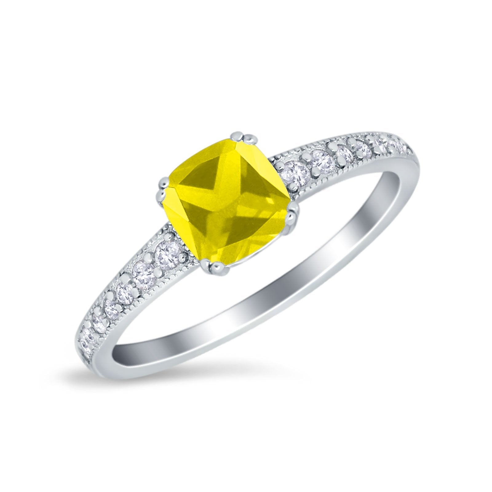 Cushion Cut Bridal Wedding Ring Simulated Cubic Zirconia 925 Sterling Silver