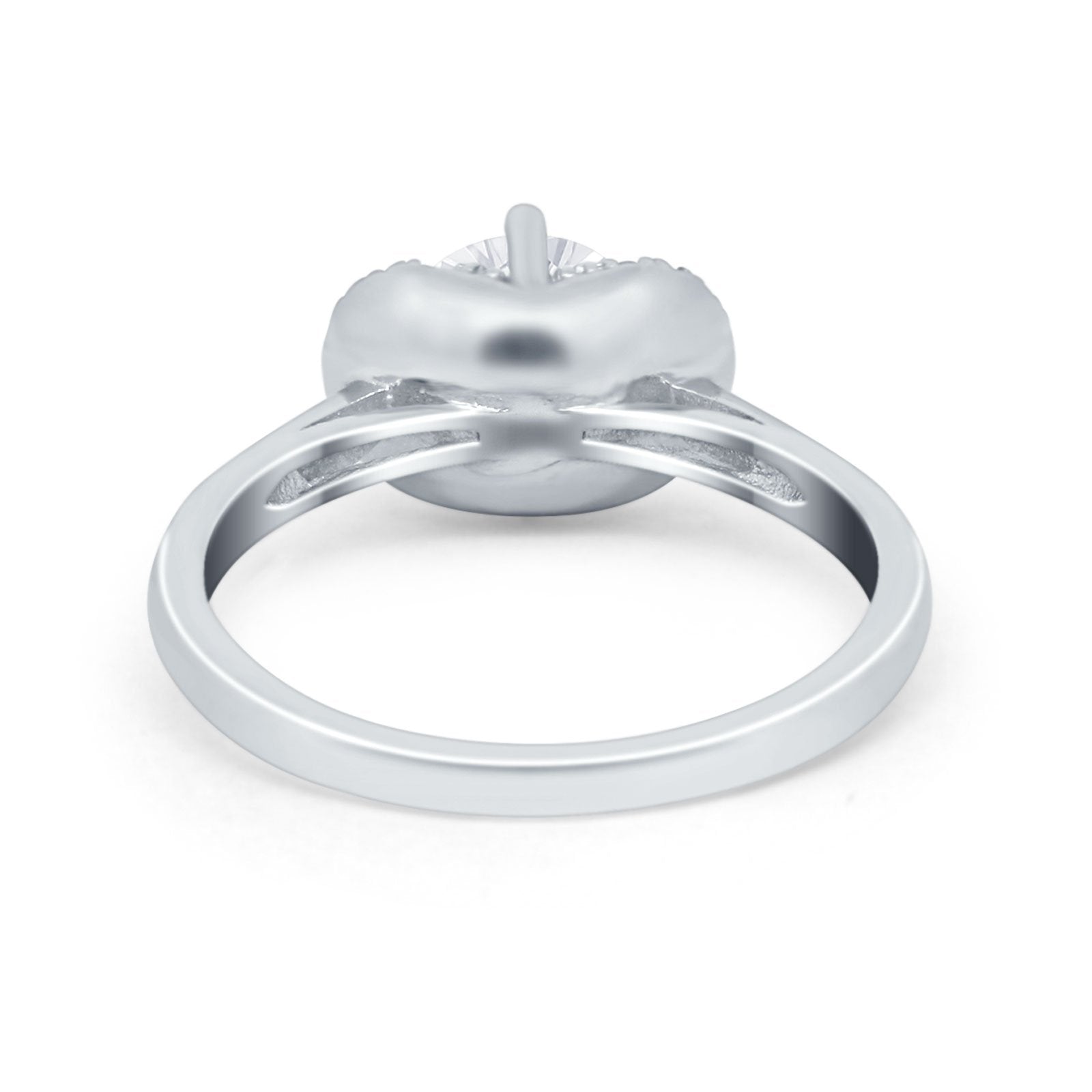 Art Deco Wedding Bridal Ring Round Simulated Cubic Zirconia 925 Sterling Silver