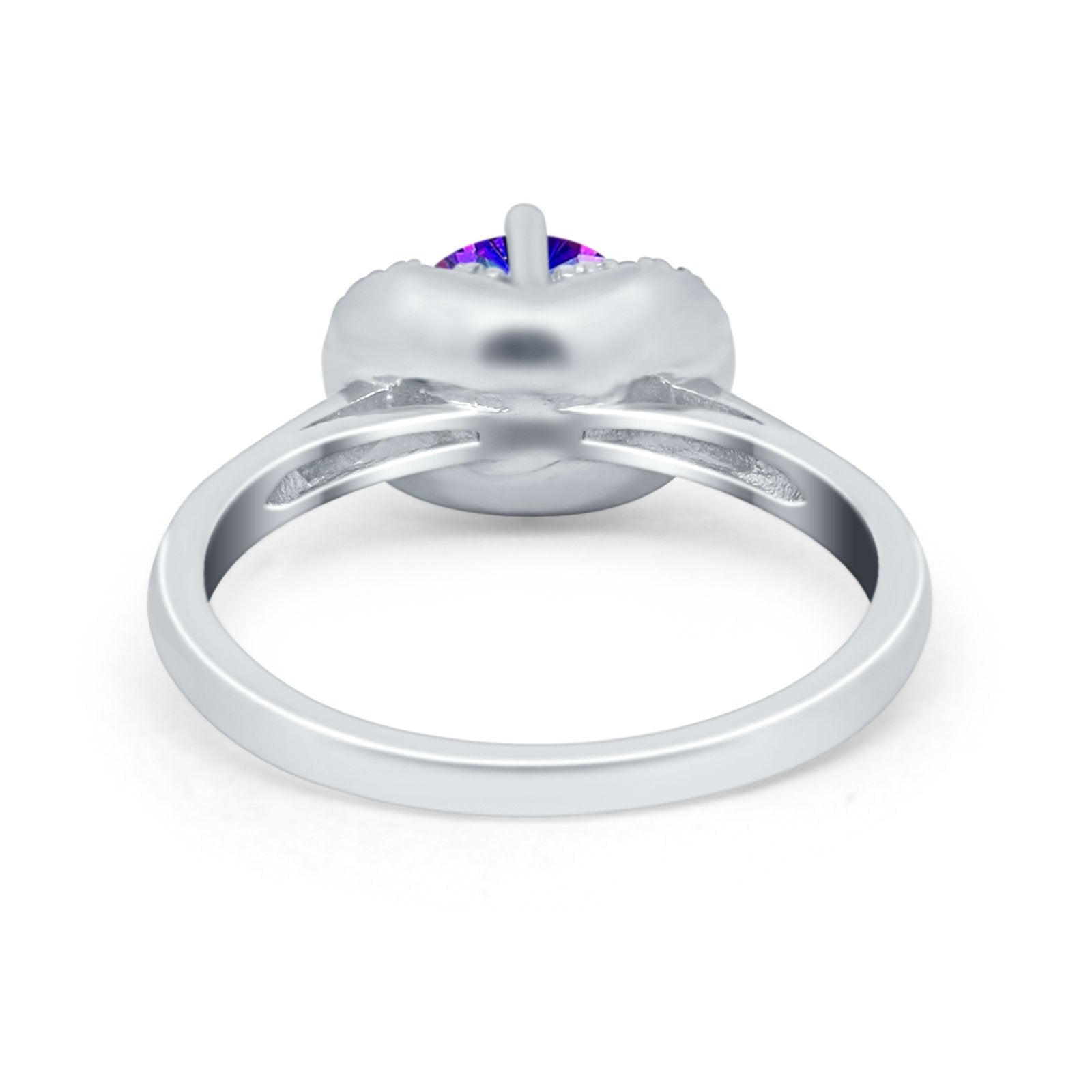 Art Deco Wedding Bridal Ring Round Simulated Cubic Zirconia 925 Sterling Silver