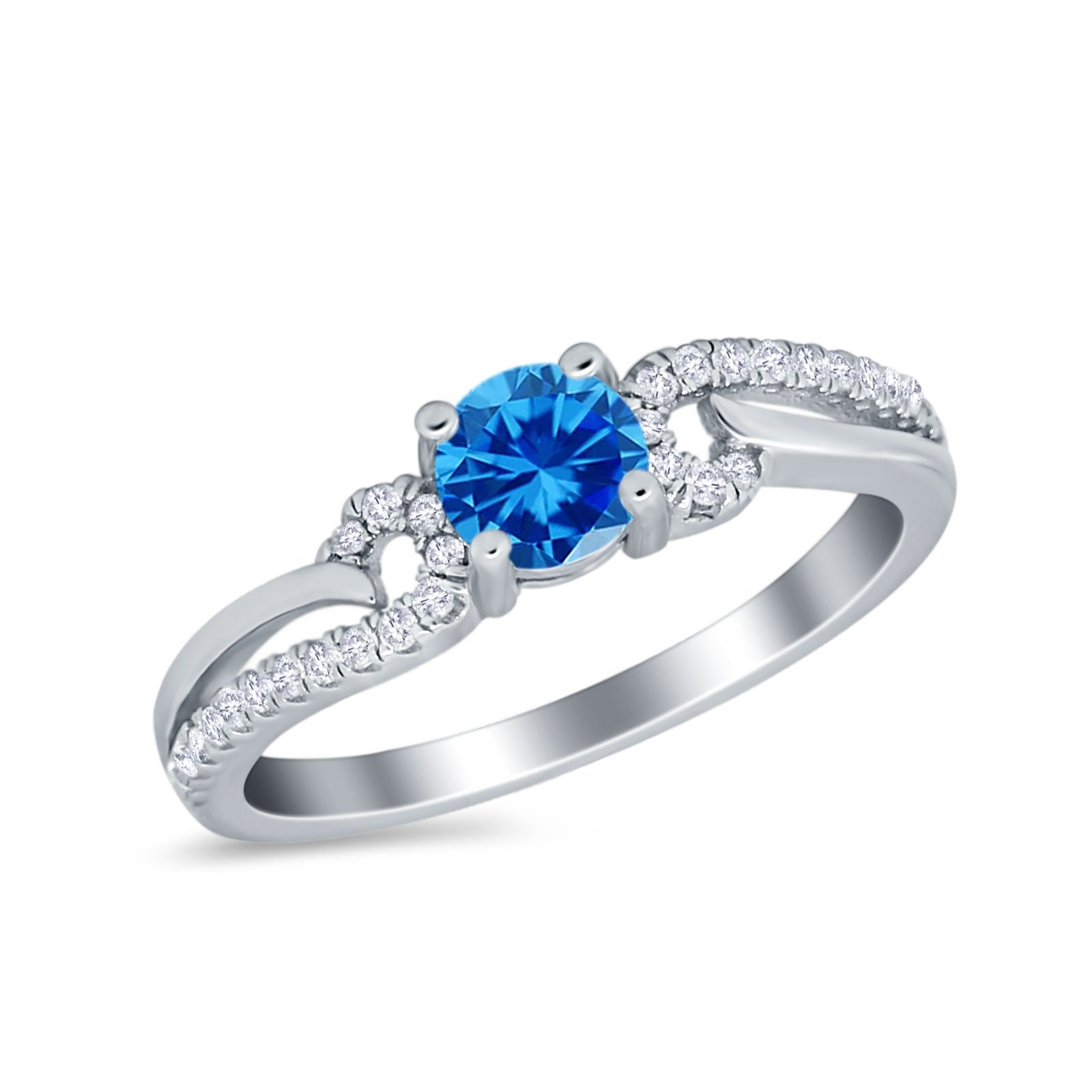 Engagement Bridal Ring Round Simulated Cubic Zirconia 925 Sterling Silver