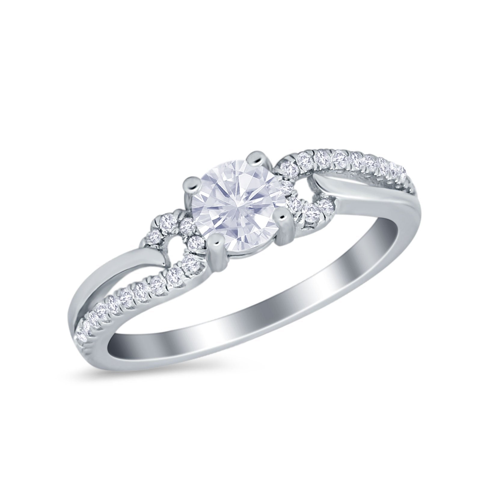 Engagement Bridal Ring Round Simulated Cubic Zirconia 925 Sterling Silver