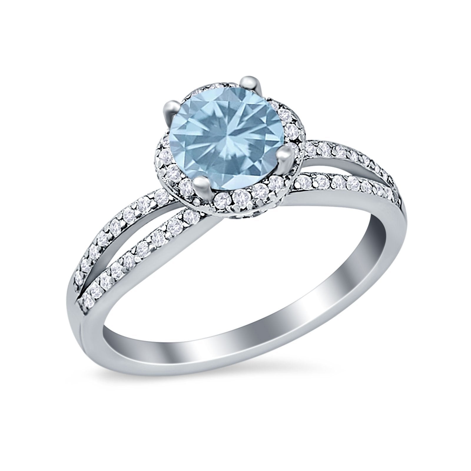 Halo Art Deco Wedding Ring Round Simulated Cubic Zirconia 925 Sterling Silver