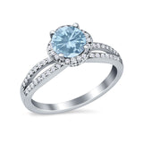 Halo Art Deco Wedding Ring Round Simulated Cubic Zirconia 925 Sterling Silver