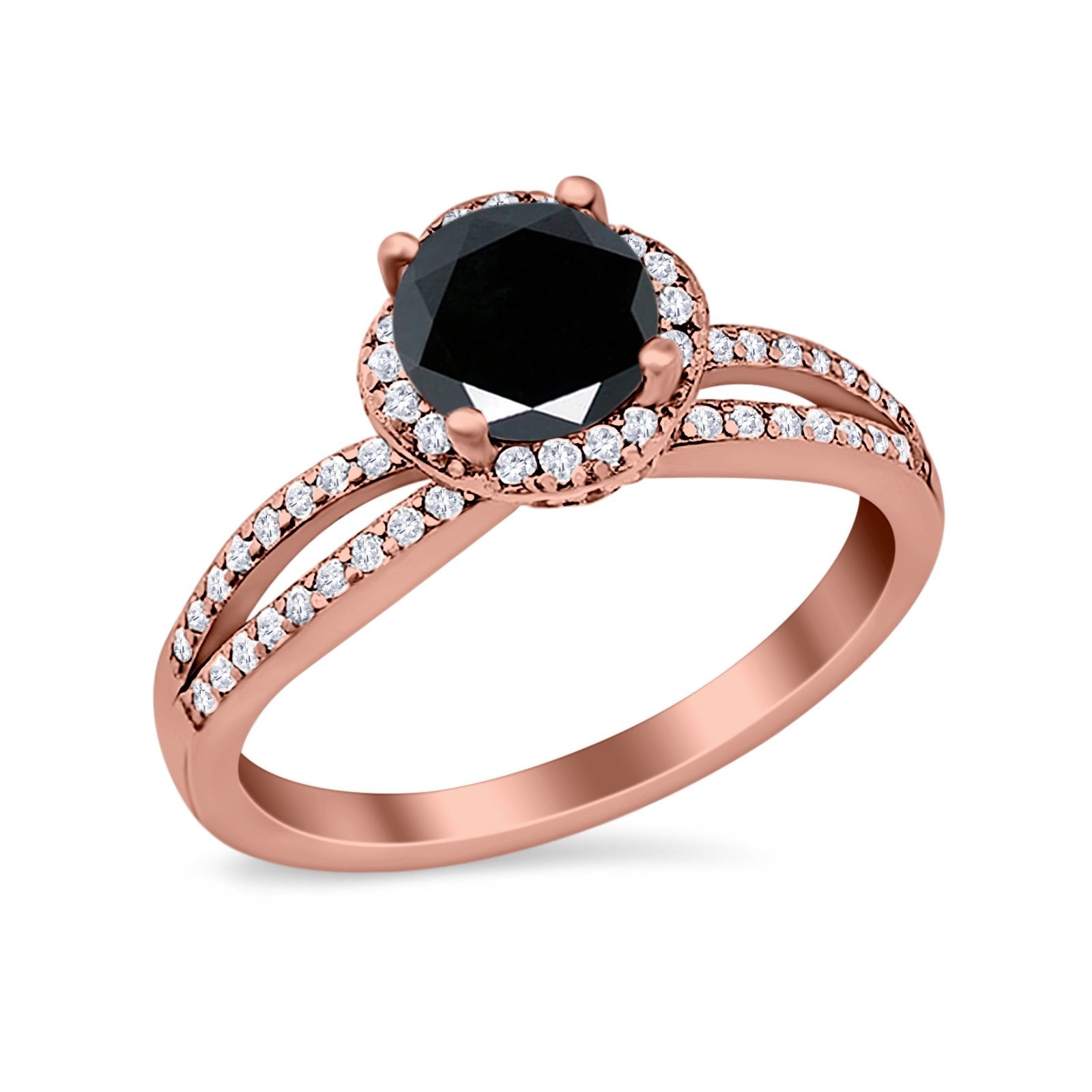 Halo Art Deco Wedding Ring Round Simulated Cubic Zirconia 925 Sterling Silver