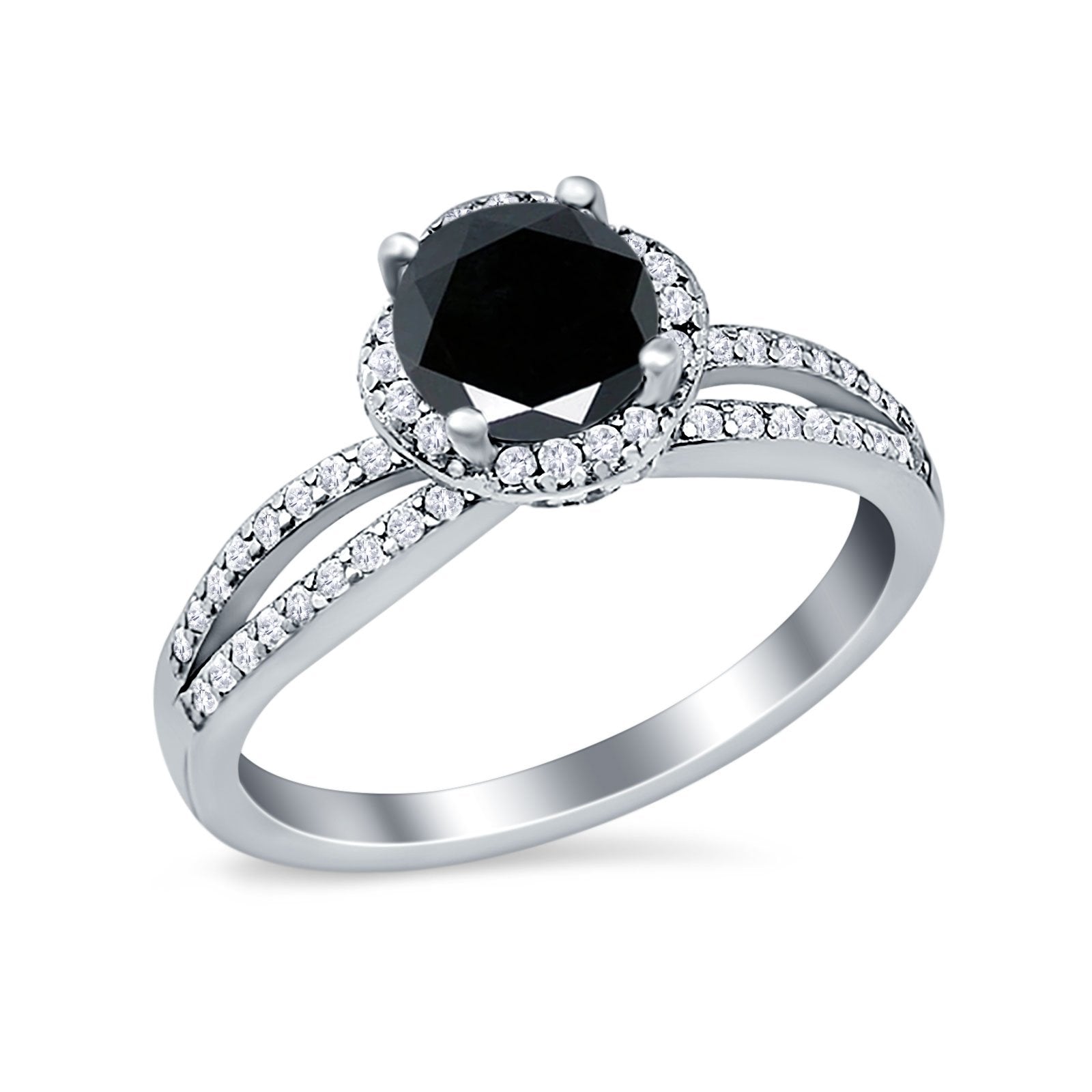 Halo Art Deco Wedding Ring Round Simulated Cubic Zirconia 925 Sterling Silver