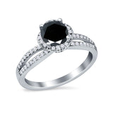 Halo Art Deco Wedding Ring Round Simulated Cubic Zirconia 925 Sterling Silver