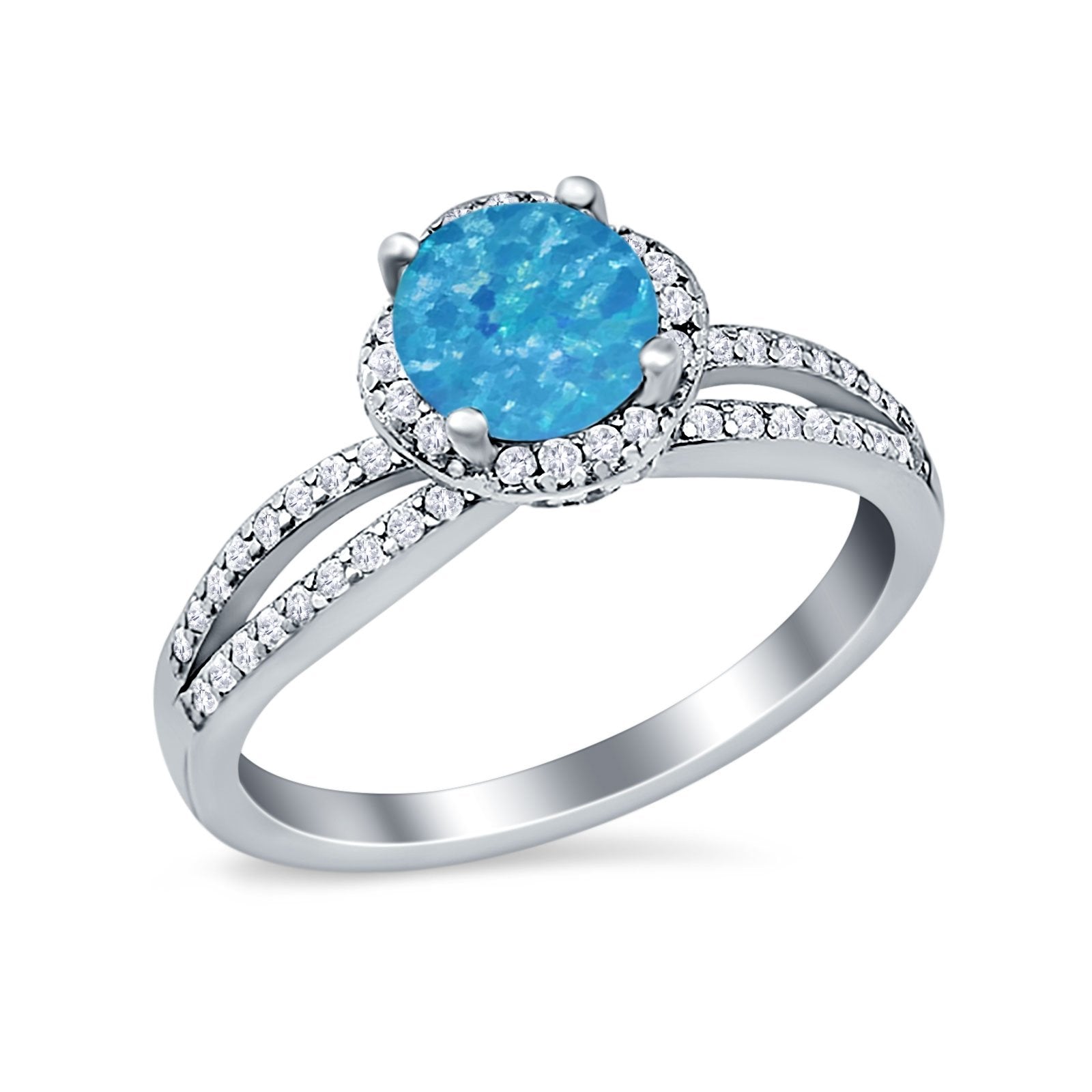 Halo Art Deco Wedding Ring Round Simulated Cubic Zirconia 925 Sterling Silver