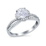 Halo Art Deco Wedding Ring Round Simulated Cubic Zirconia 925 Sterling Silver