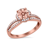 Halo Art Deco Wedding Ring Round Simulated Cubic Zirconia 925 Sterling Silver