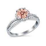 Halo Art Deco Wedding Ring Round Simulated Cubic Zirconia 925 Sterling Silver