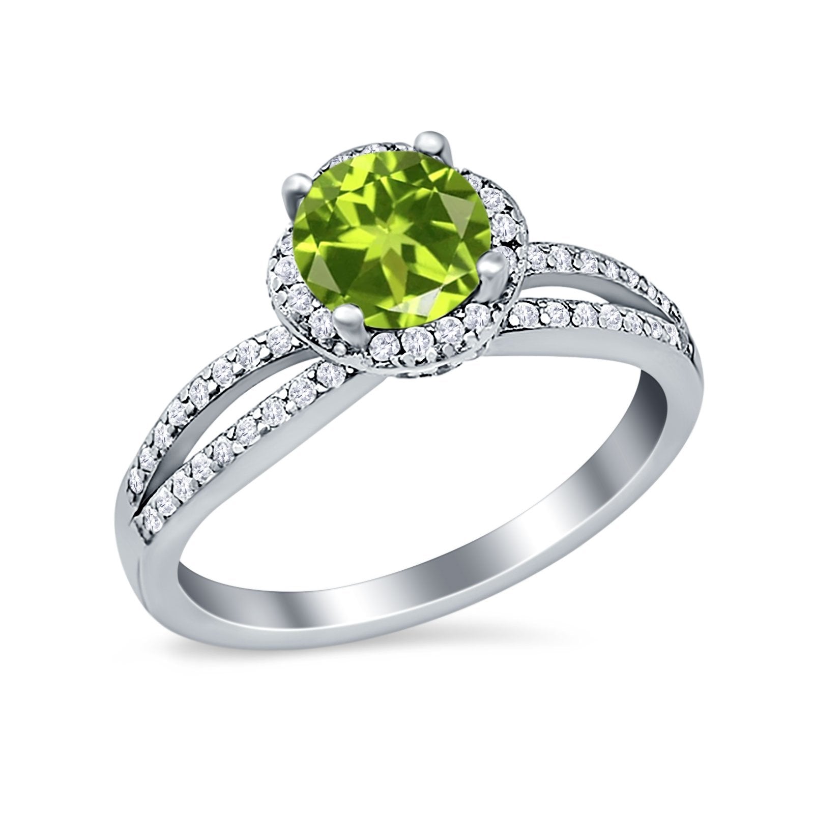 Halo Art Deco Wedding Ring Round Simulated Cubic Zirconia 925 Sterling Silver