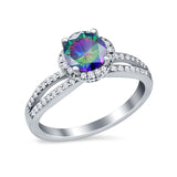 Halo Art Deco Wedding Ring Round Simulated Cubic Zirconia 925 Sterling Silver