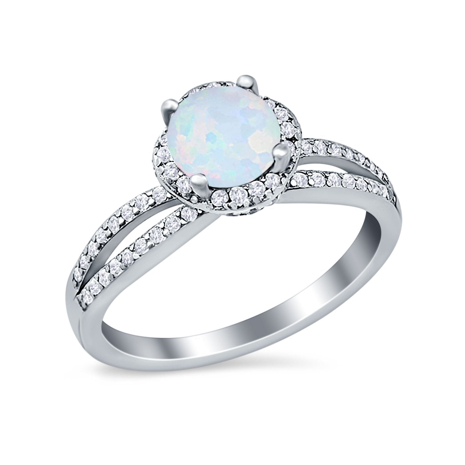 Halo Art Deco Wedding Ring Round Simulated Cubic Zirconia 925 Sterling Silver