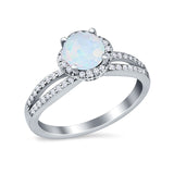 Halo Art Deco Wedding Ring Round Simulated Cubic Zirconia 925 Sterling Silver