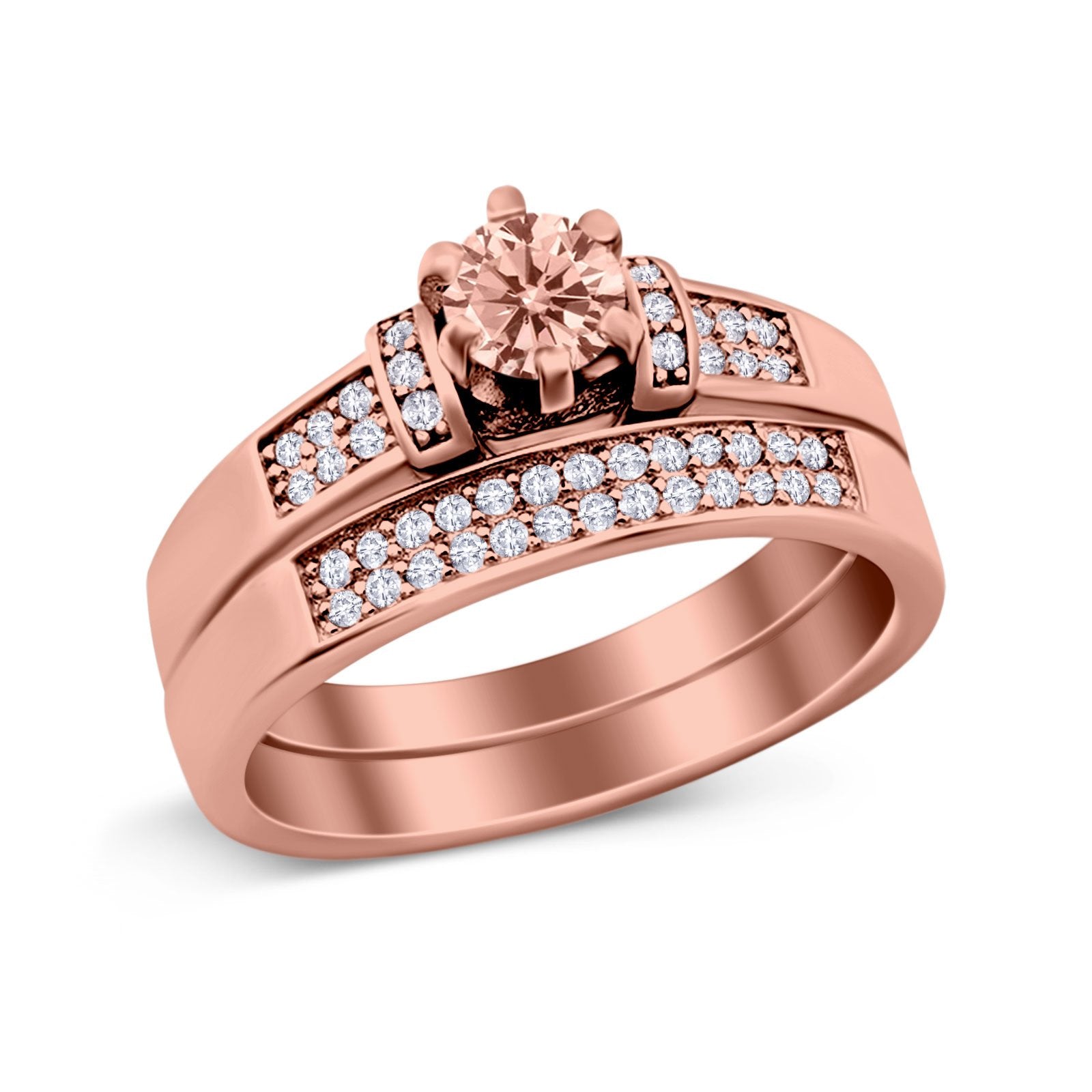 Two Piece Bridal Set Wedding Simulated Cubic Zirconia Ring 925 Sterling Silver