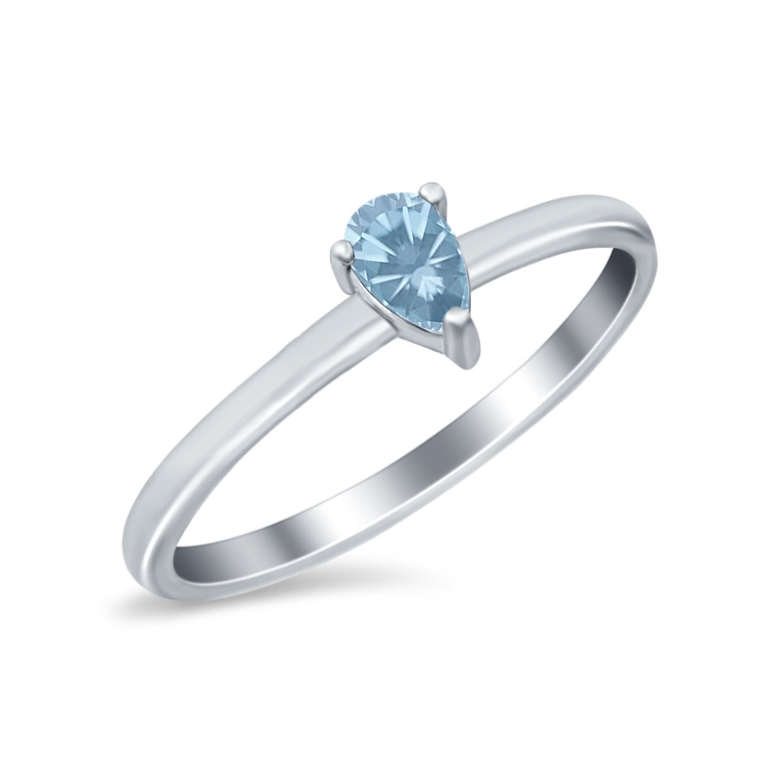 Petite Dainty Teardrop Wedding Ring Simulated Cubic Zirconia 925 Sterling Silver