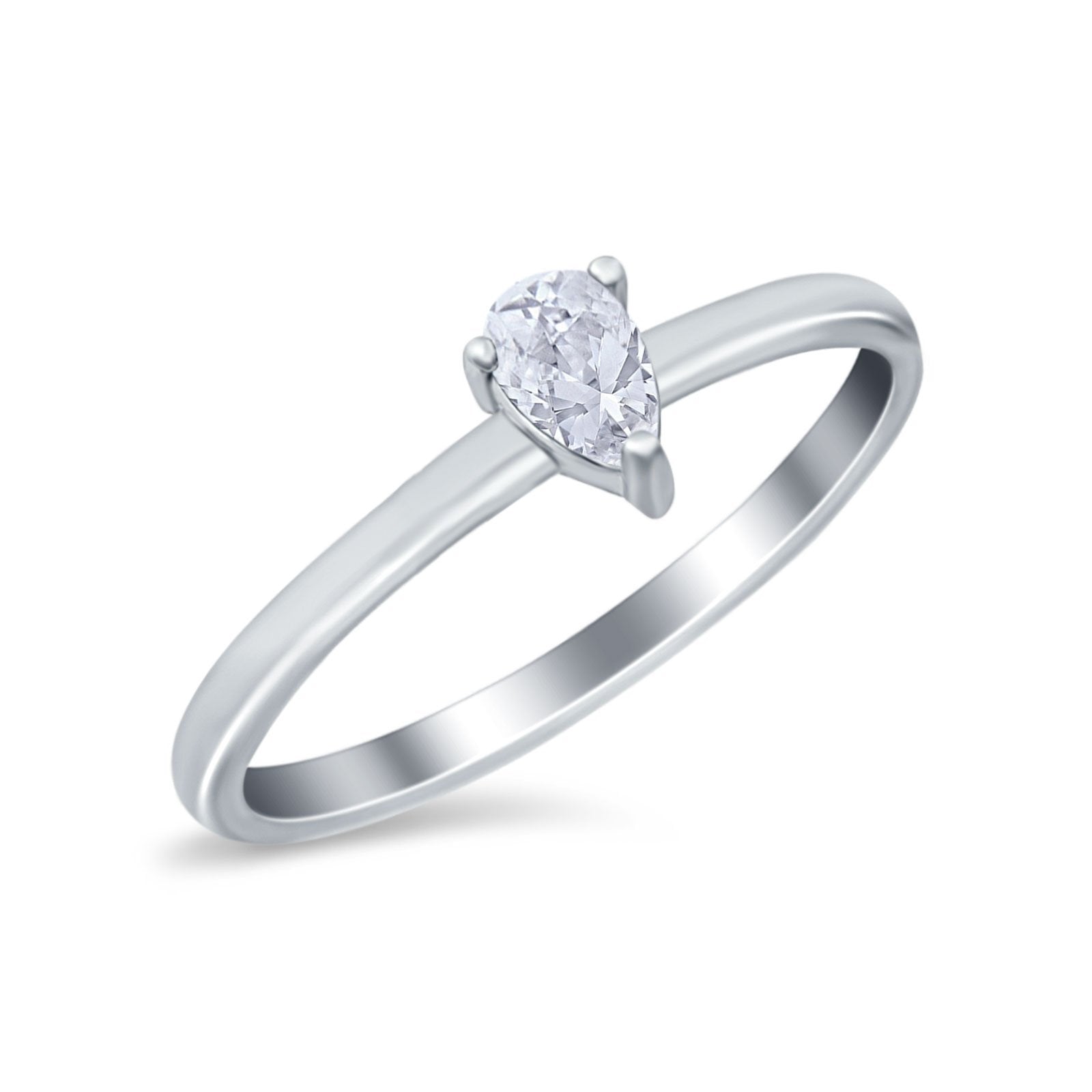 Petite Dainty Teardrop Wedding Ring Simulated Cubic Zirconia 925 Sterling Silver