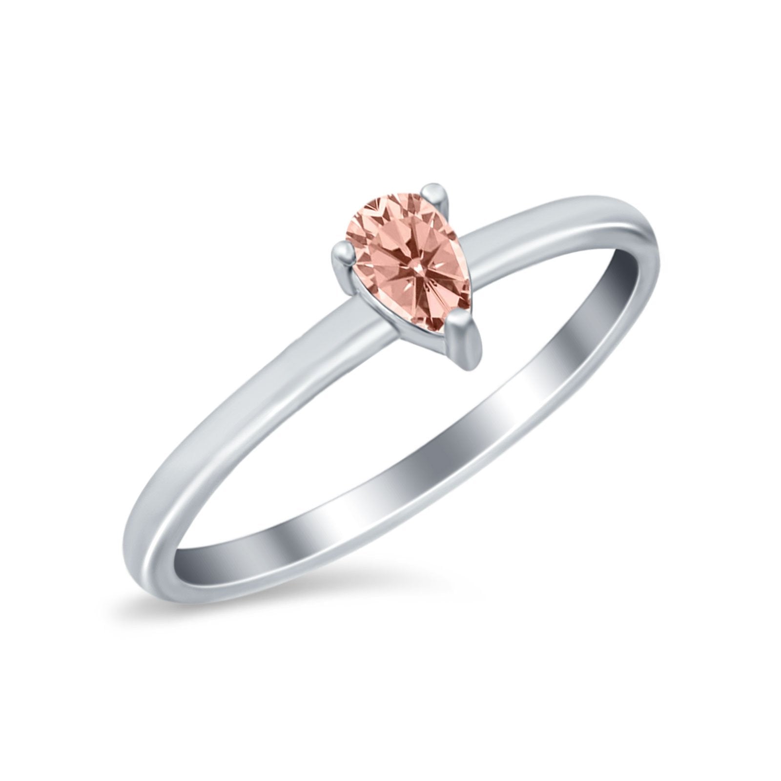 Petite Dainty Teardrop Wedding Ring Simulated Cubic Zirconia 925 Sterling Silver