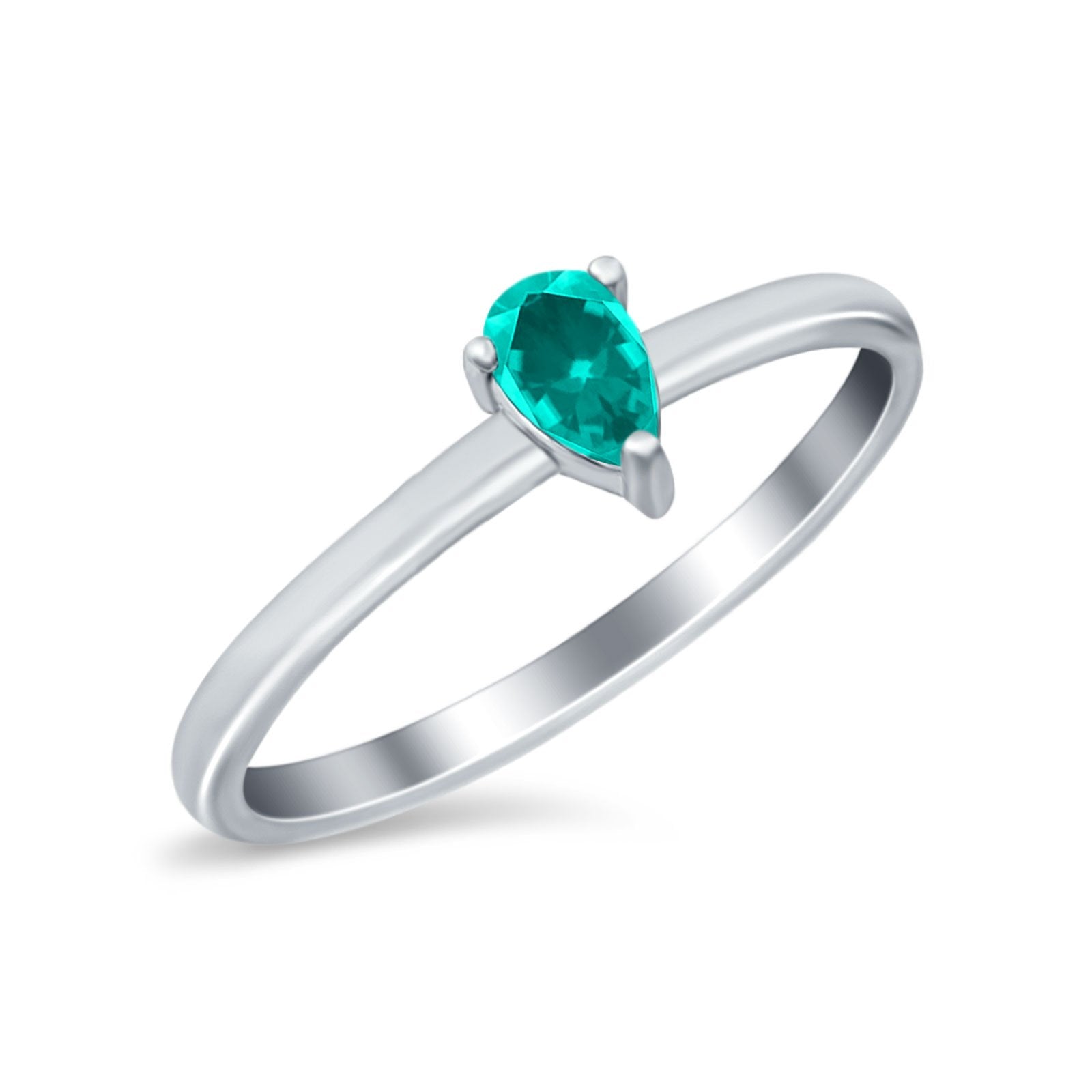 Petite Dainty Teardrop Wedding Ring Simulated Cubic Zirconia 925 Sterling Silver