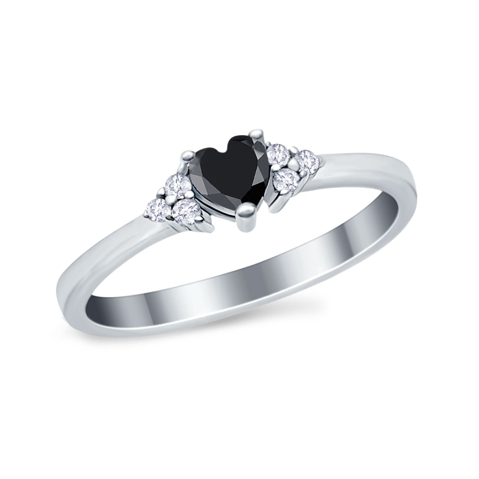 Engagement Heart Promise Ring Round Simulated Cubic Zirconia 925 Sterling Silver