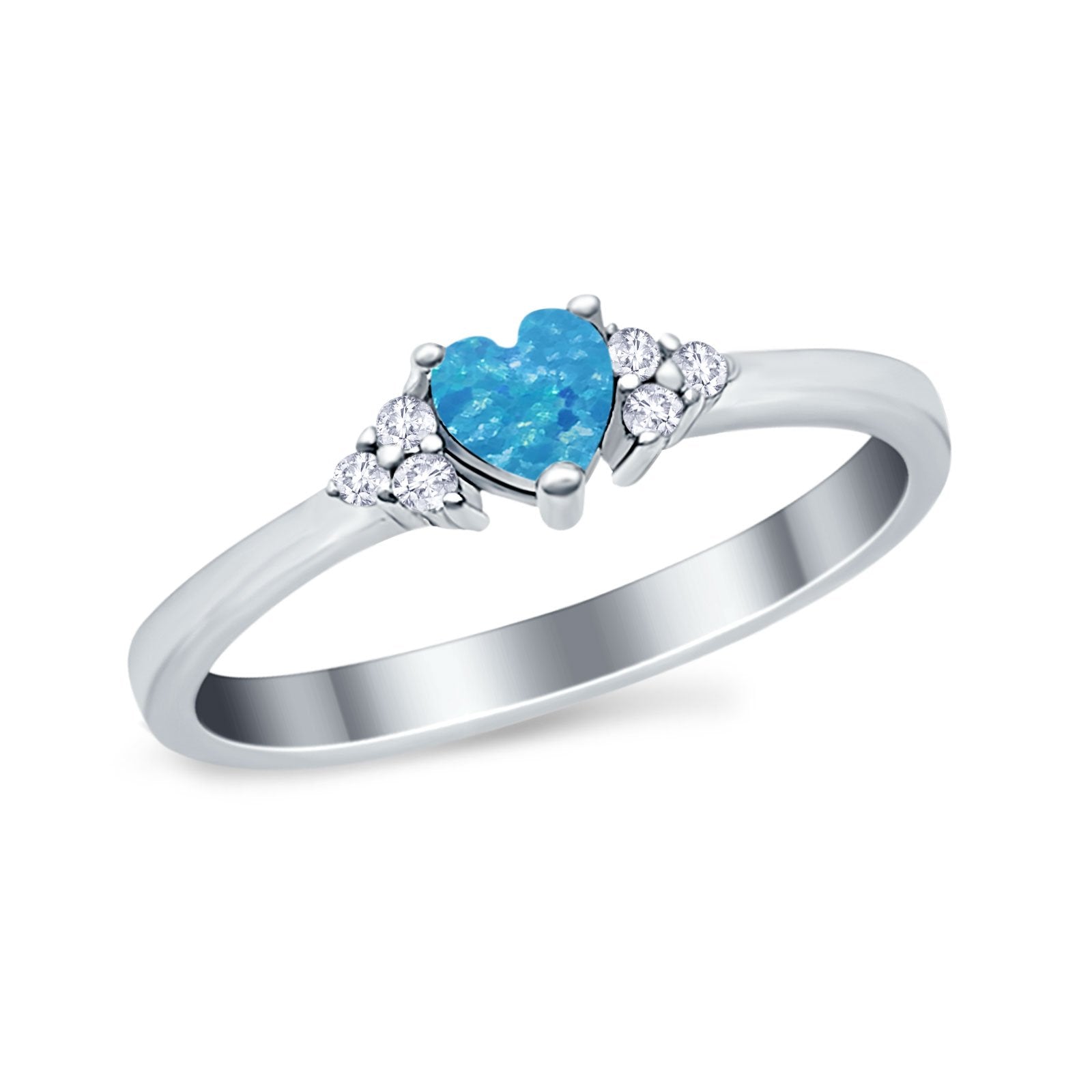 Engagement Heart Promise Ring Round Simulated Cubic Zirconia 925 Sterling Silver