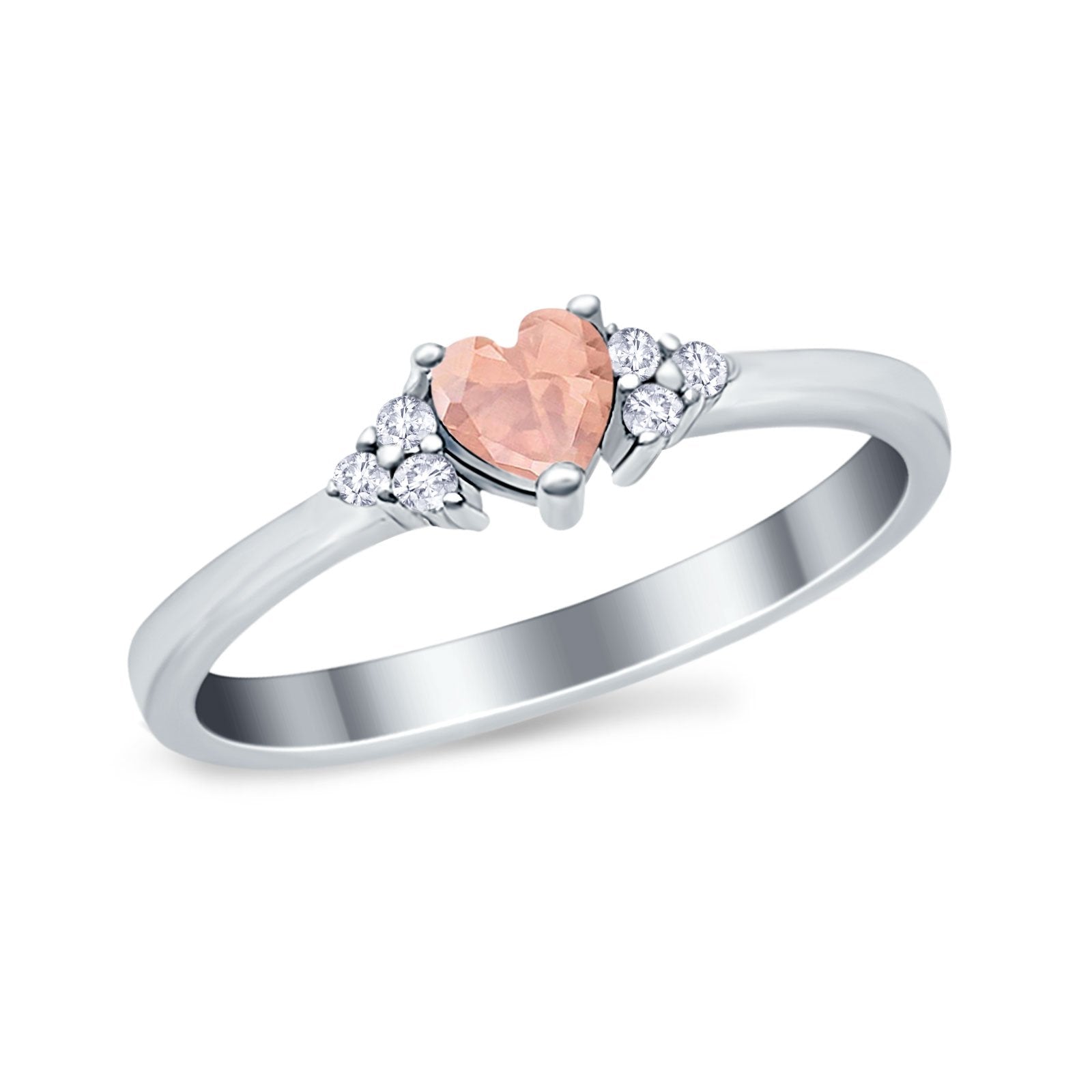 Engagement Heart Promise Ring Round Simulated Cubic Zirconia 925 Sterling Silver