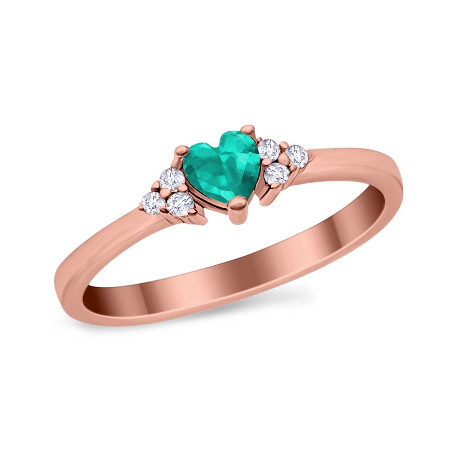 Engagement Heart Promise Ring Round Simulated Cubic Zirconia 925 Sterling Silver