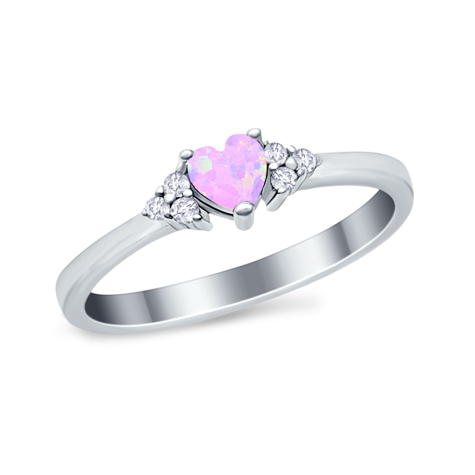 Engagement Heart Promise Ring Round Simulated Cubic Zirconia 925 Sterling Silver