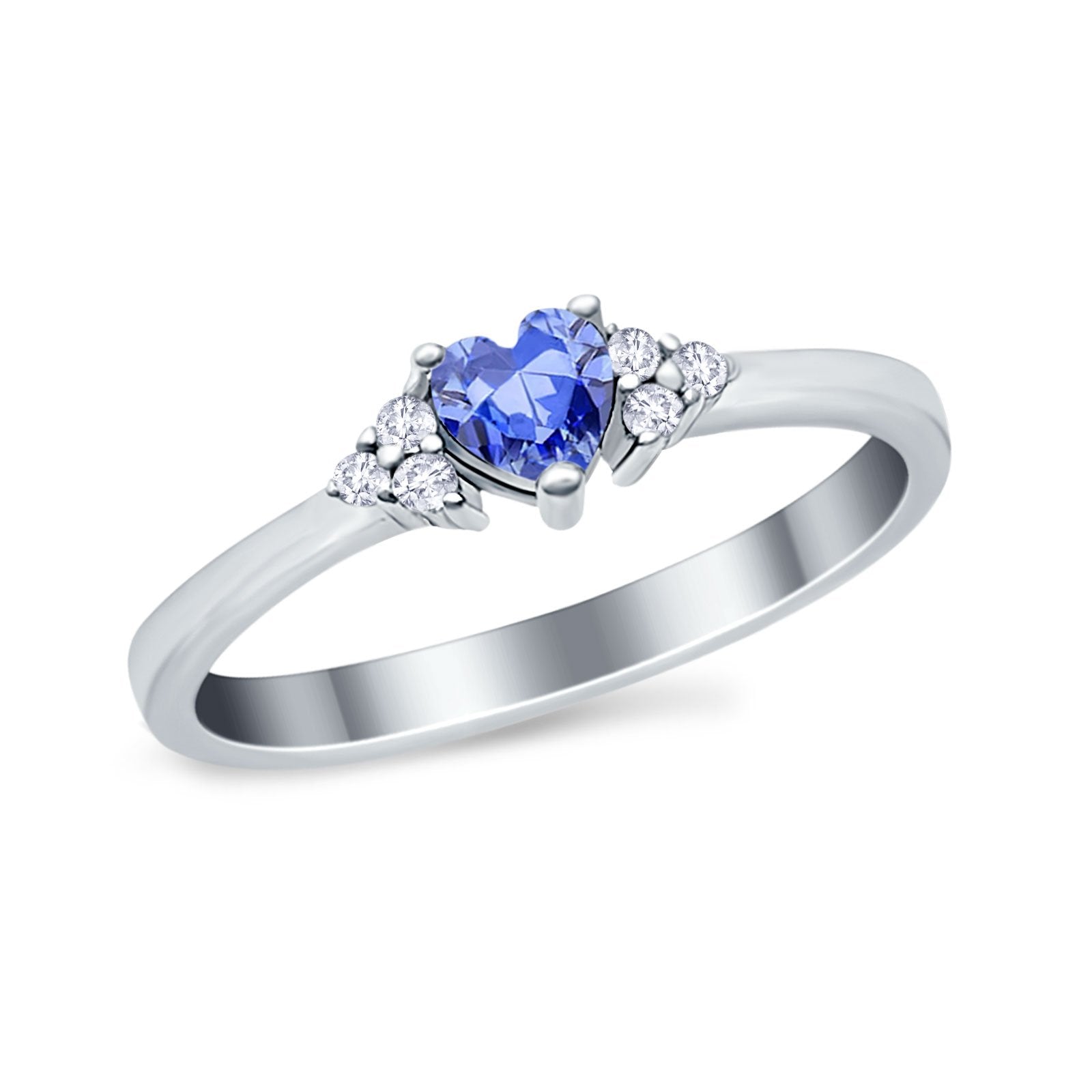 Engagement Heart Promise Ring Round Simulated Cubic Zirconia 925 Sterling Silver