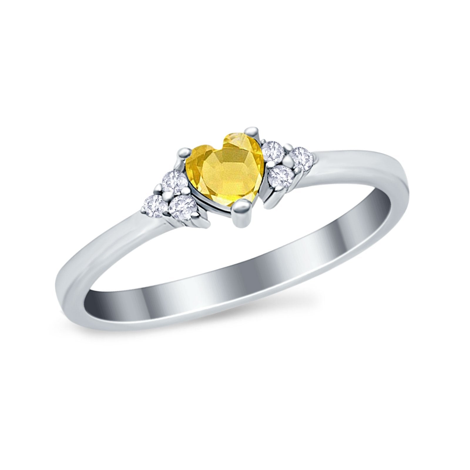 Engagement Heart Promise Ring Round Simulated Cubic Zirconia 925 Sterling Silver