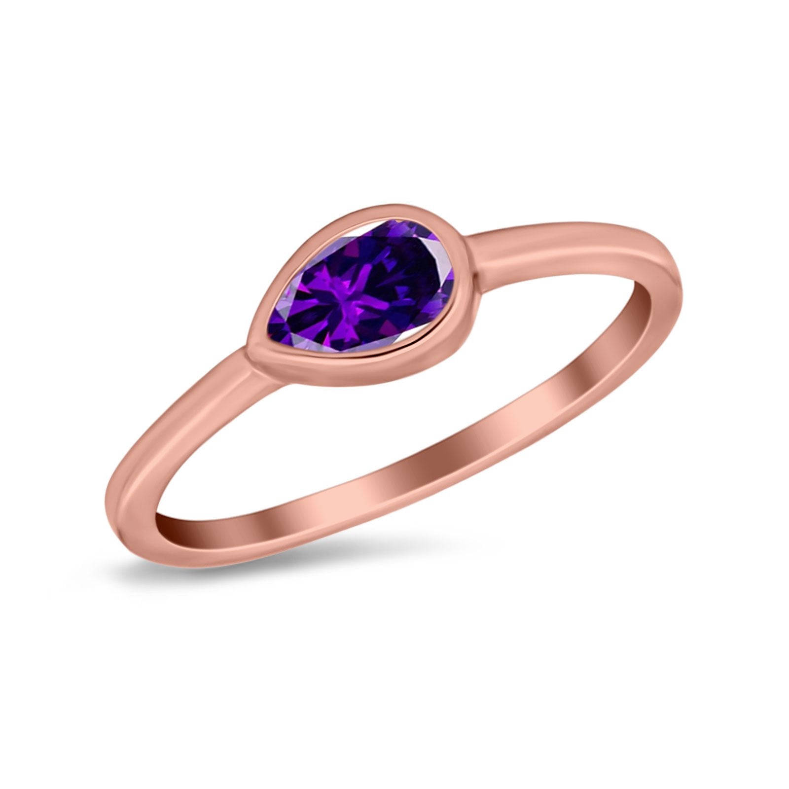 Pear Solitaire Wedding Ring Bezel Simulated Cubic Zirconia 925 Sterling Silver