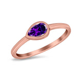 Pear Solitaire Wedding Ring Bezel Simulated Cubic Zirconia 925 Sterling Silver