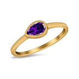 Pear Solitaire Wedding Ring Bezel Simulated Cubic Zirconia 925 Sterling Silver