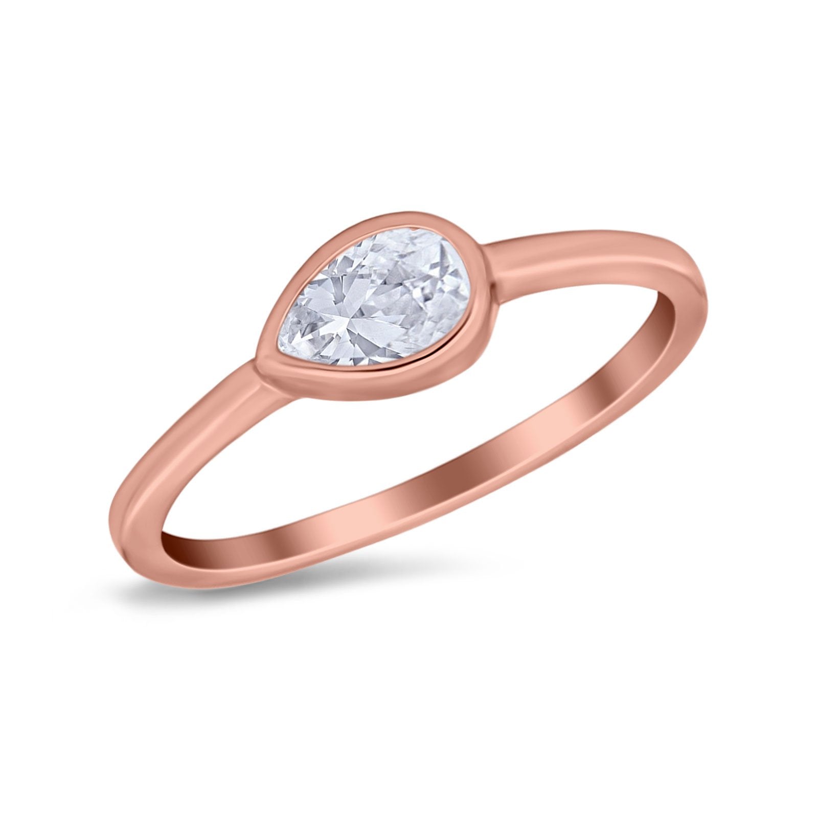 Pear Solitaire Wedding Ring Bezel Simulated Cubic Zirconia 925 Sterling Silver