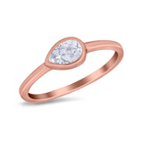 Pear Solitaire Wedding Ring Bezel Simulated Cubic Zirconia 925 Sterling Silver