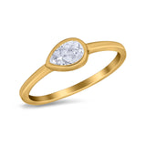 Pear Solitaire Wedding Ring Bezel Simulated Cubic Zirconia 925 Sterling Silver